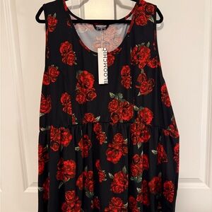 BloomChic Black and Pink Floral Babydoll Tank